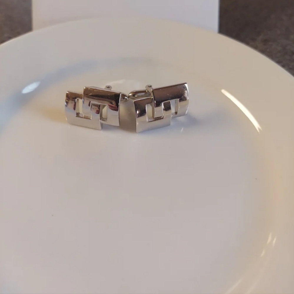 VINTAGE SWANK SILVERTONE GEOMETRIC CUFFLINKS 4TH GEN OWNED EUC LIKE NEW!